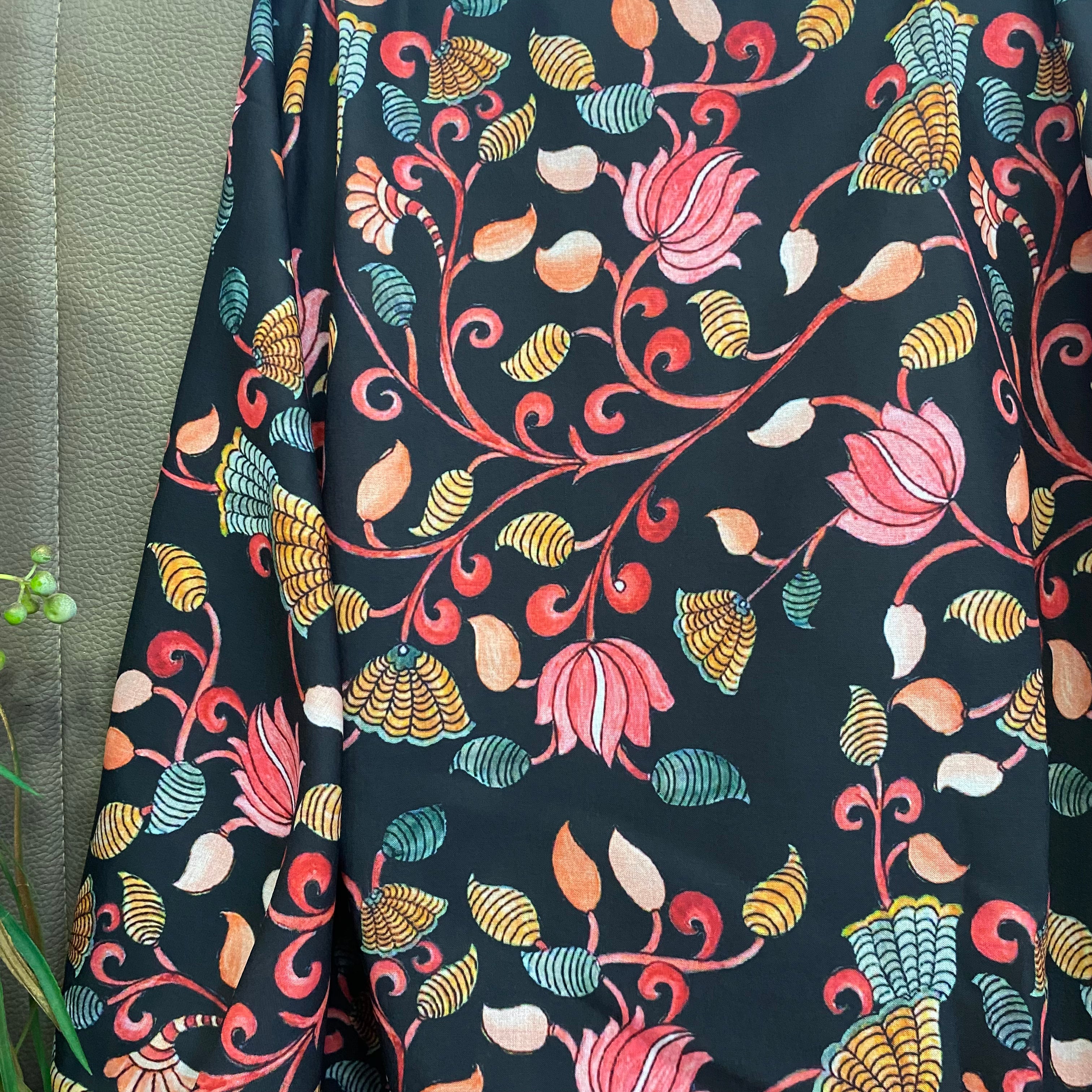 Beautiful kalamkari pattern design on Soft cotton fabric per meter