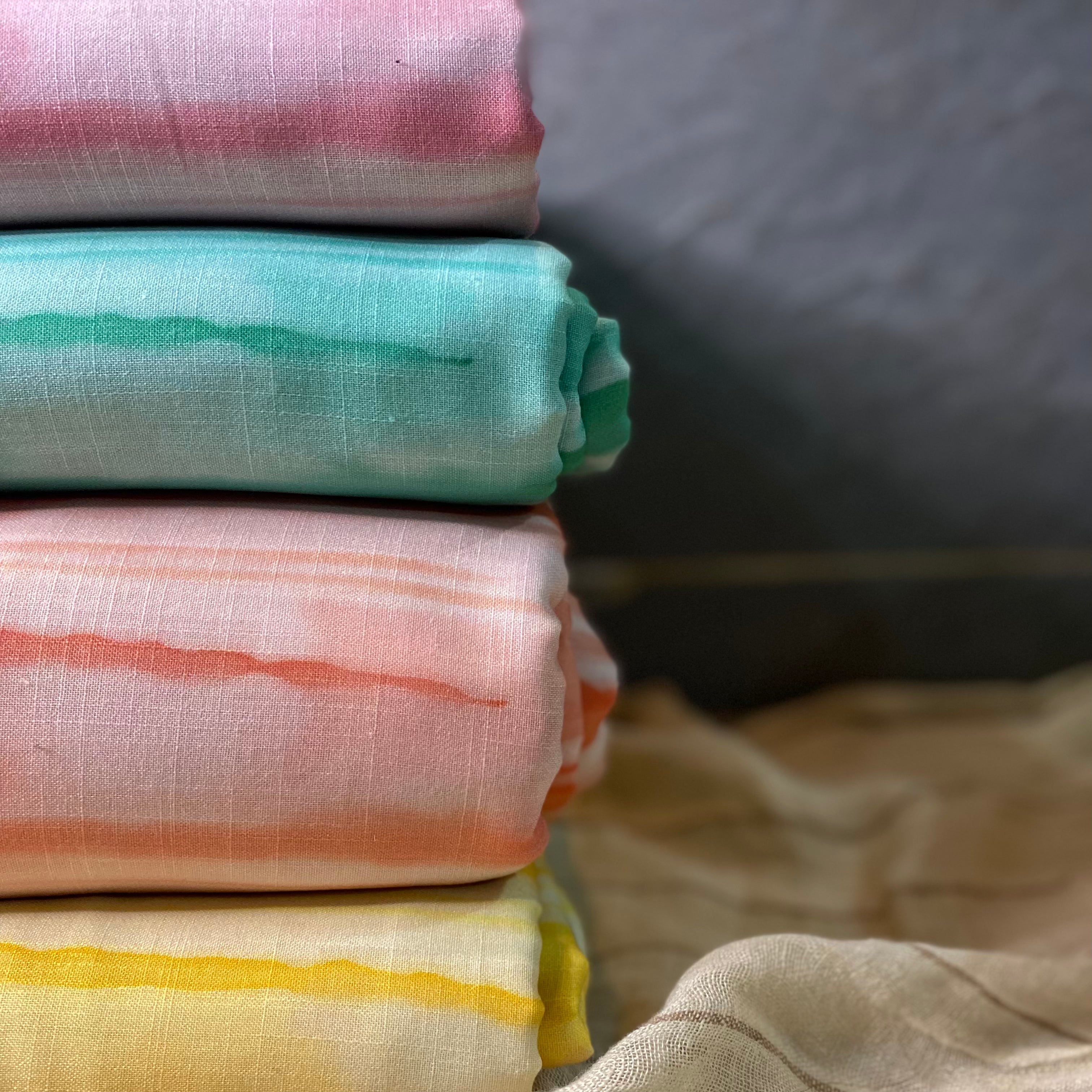 Best seller : Tie & Dye striped pattern on Cotton-Linen fabric per meter