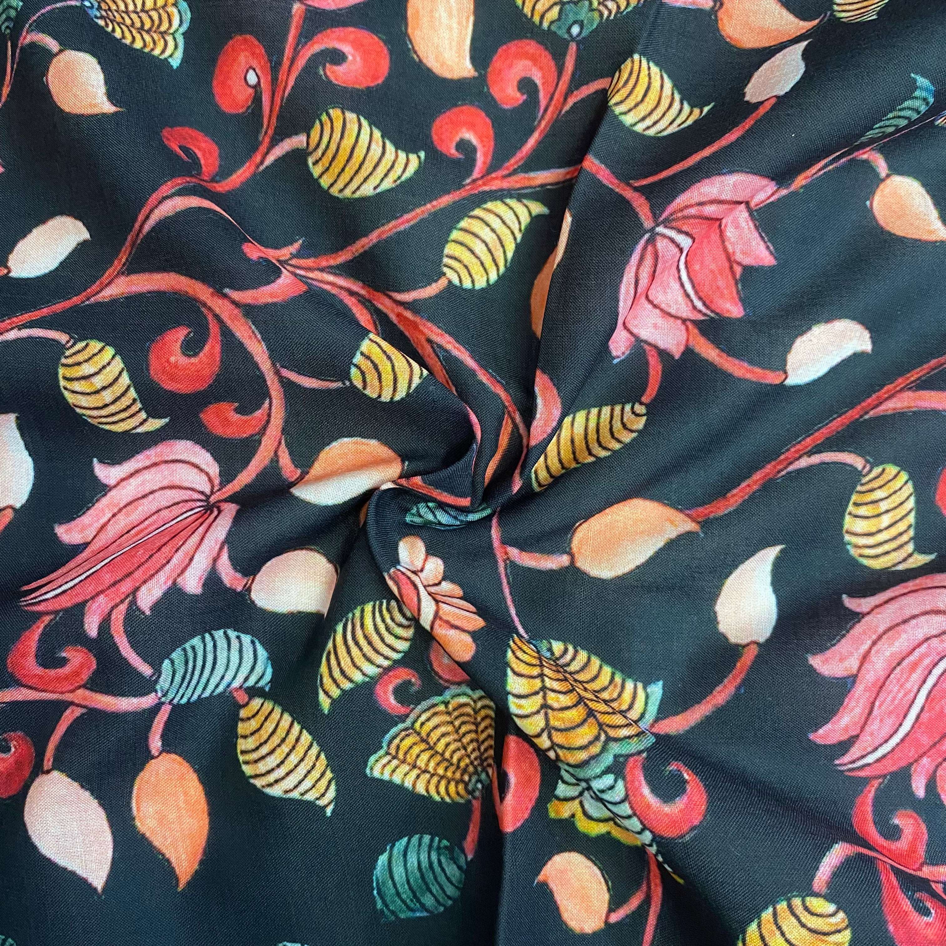 Beautiful kalamkari pattern design on Soft cotton fabric per meter