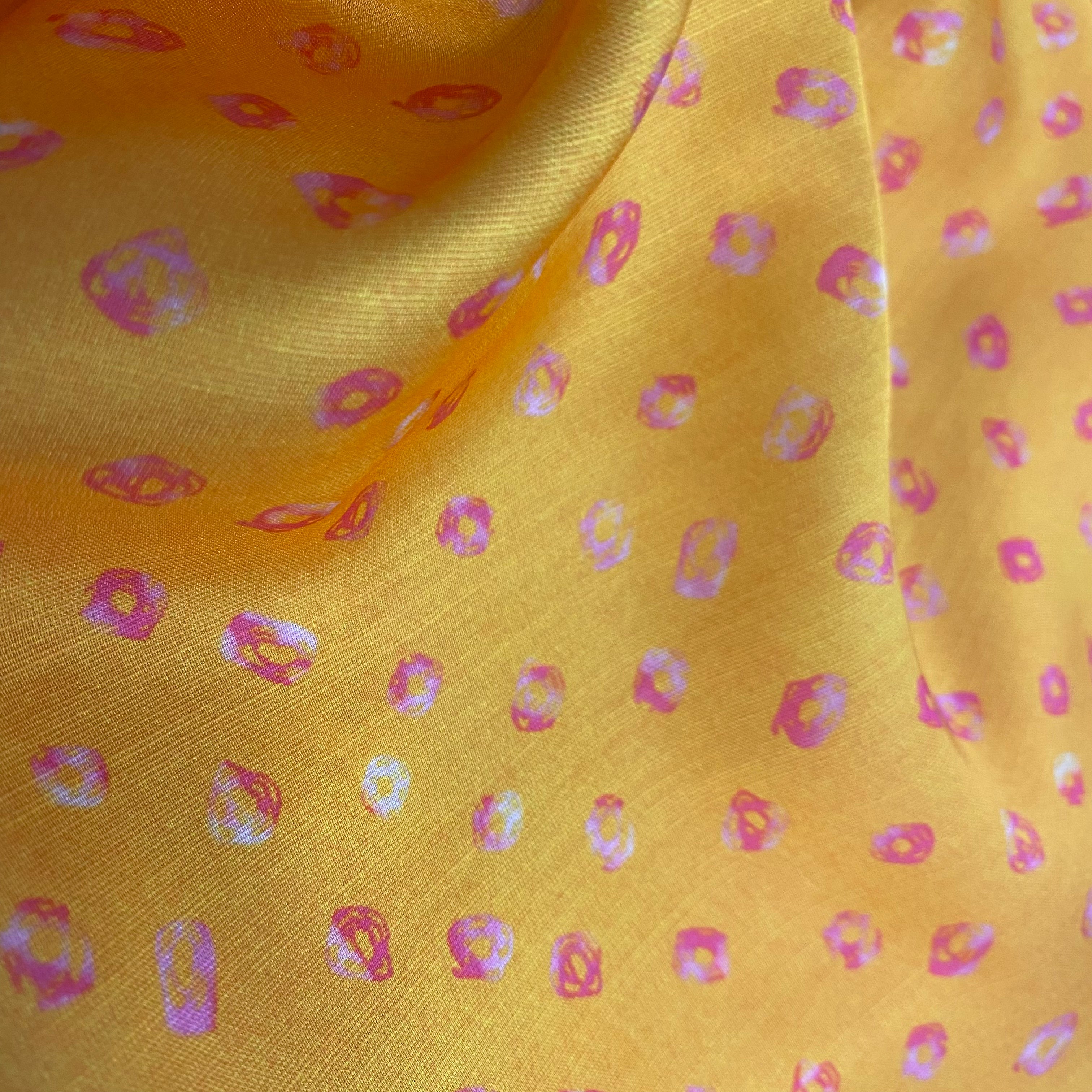 Rich Bandhani print on Linen satin fabric per meter