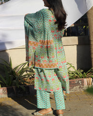 Light blue dupatta with florals and tassels