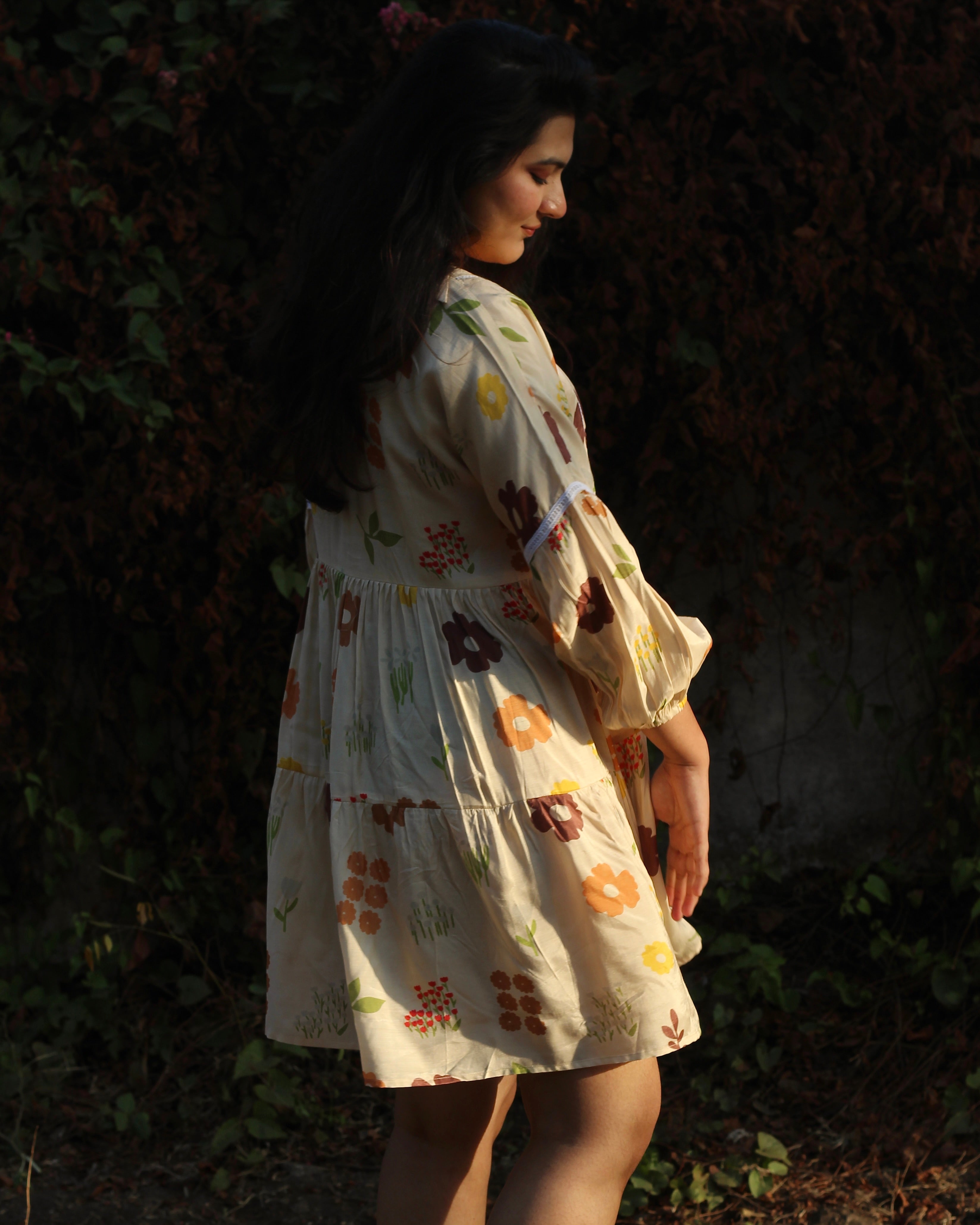 Pastel florals on layered dress