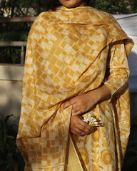 Pure cotton contrasting dupatta in ochre yellow 