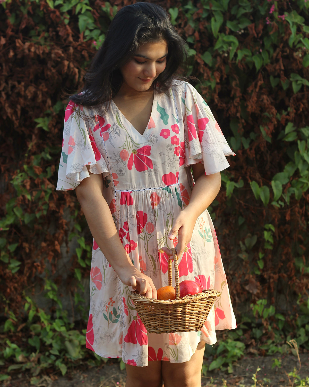 Floral pink muslin dress 