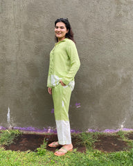 Light Green and White Tie-Dye Co-ord Set with Modern Bandhani & Shibori Print | Indiefab_6