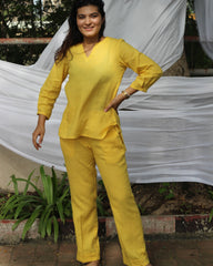 Sunny yellow pure linen co-ord