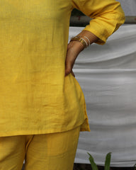 Detailed picture of yellow co-ord in linen