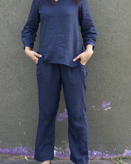 Long navy blue linen pants 