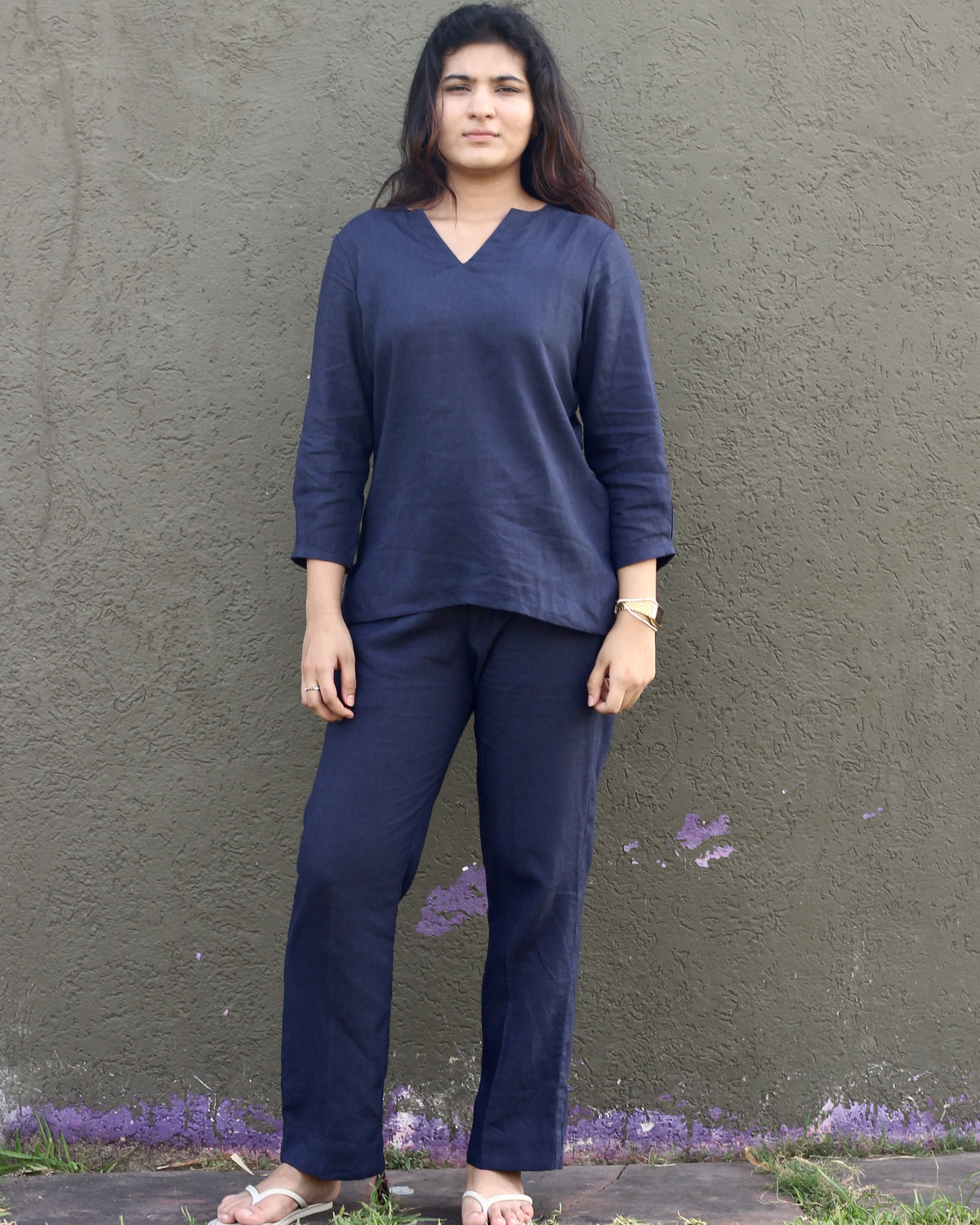 Pure linen co-ord set in Navy blue