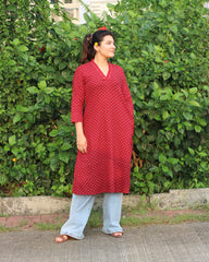 Ajrakh long kurta with neck & pocket detail | Indiefab