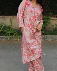 Pink co-ord set in pure dola silk 