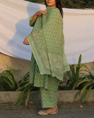 Kurta pant set with dupatta in cotton