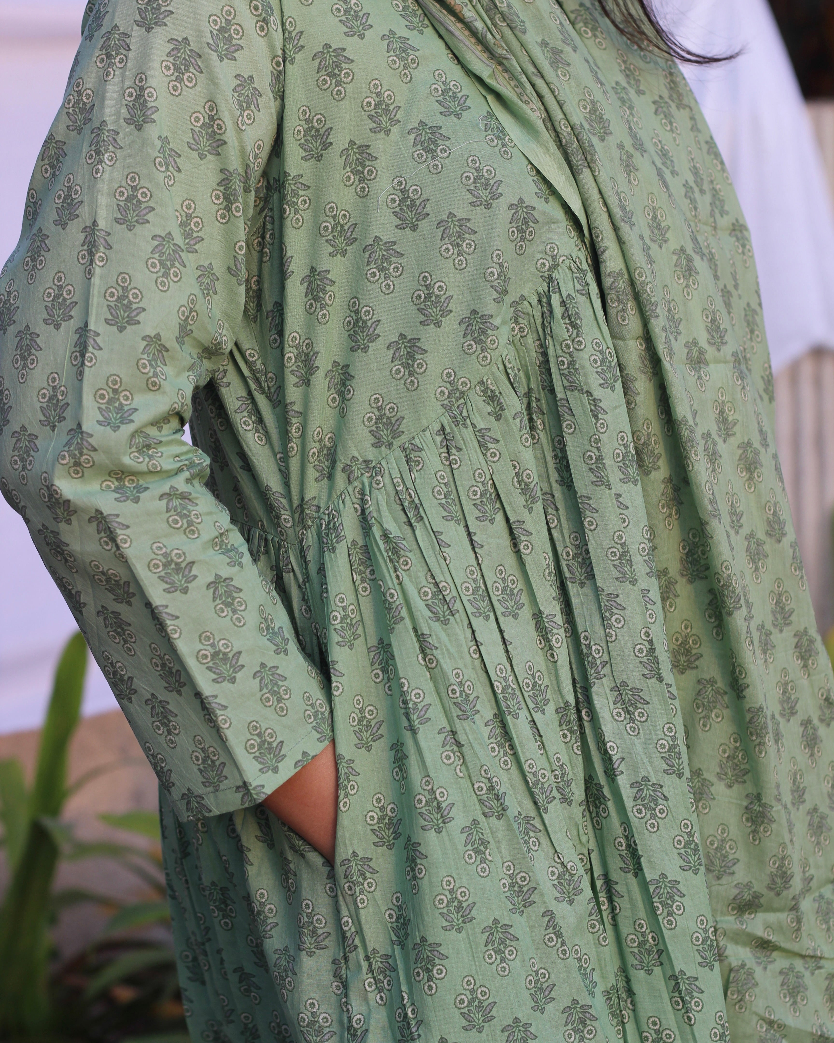 Light green cotton kurta with pockets