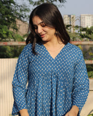 White booti print on royal blue color pure cotton fabric 