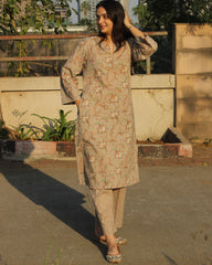 Dusty pink Pure cotton long kurta 