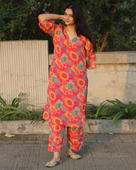 Chinon kurta pant set in rani pink with cotton lining 
