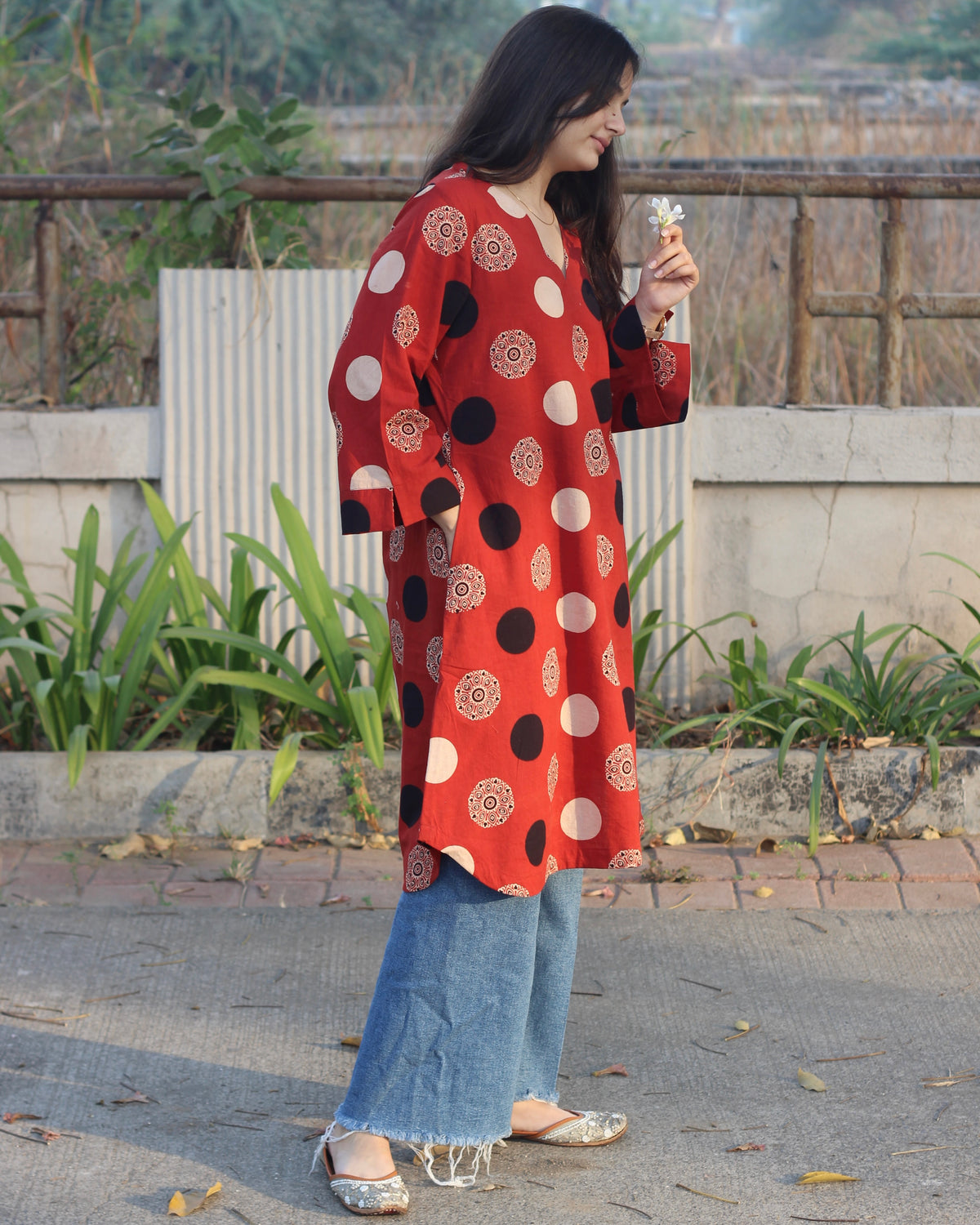 Ajrakh handblock printed cotton kurta - red