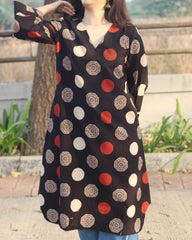 V neck ajrakh printed kurta in black