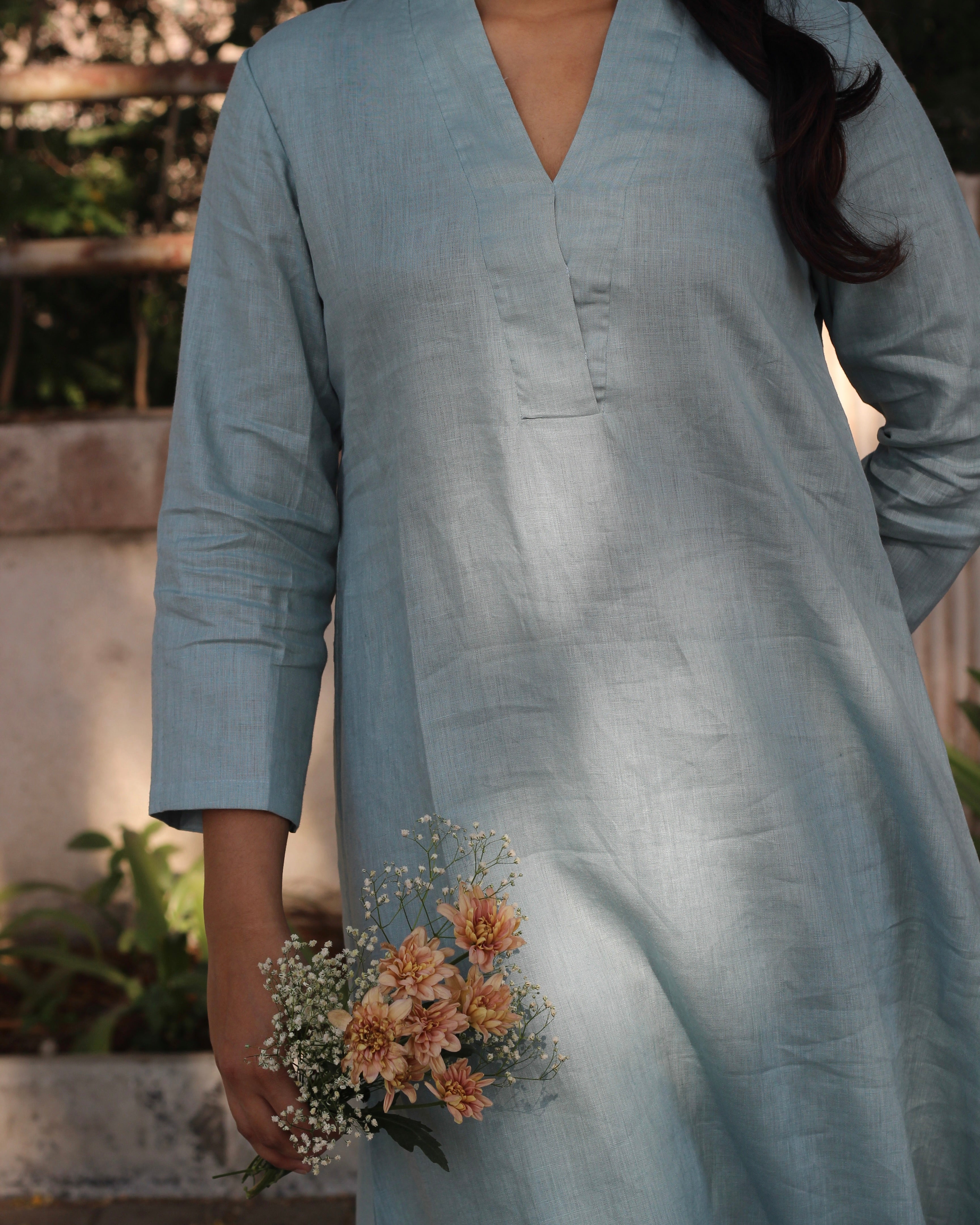 Sky blue Pure linen kurta 