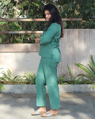 Side view of linen sea green co-ord