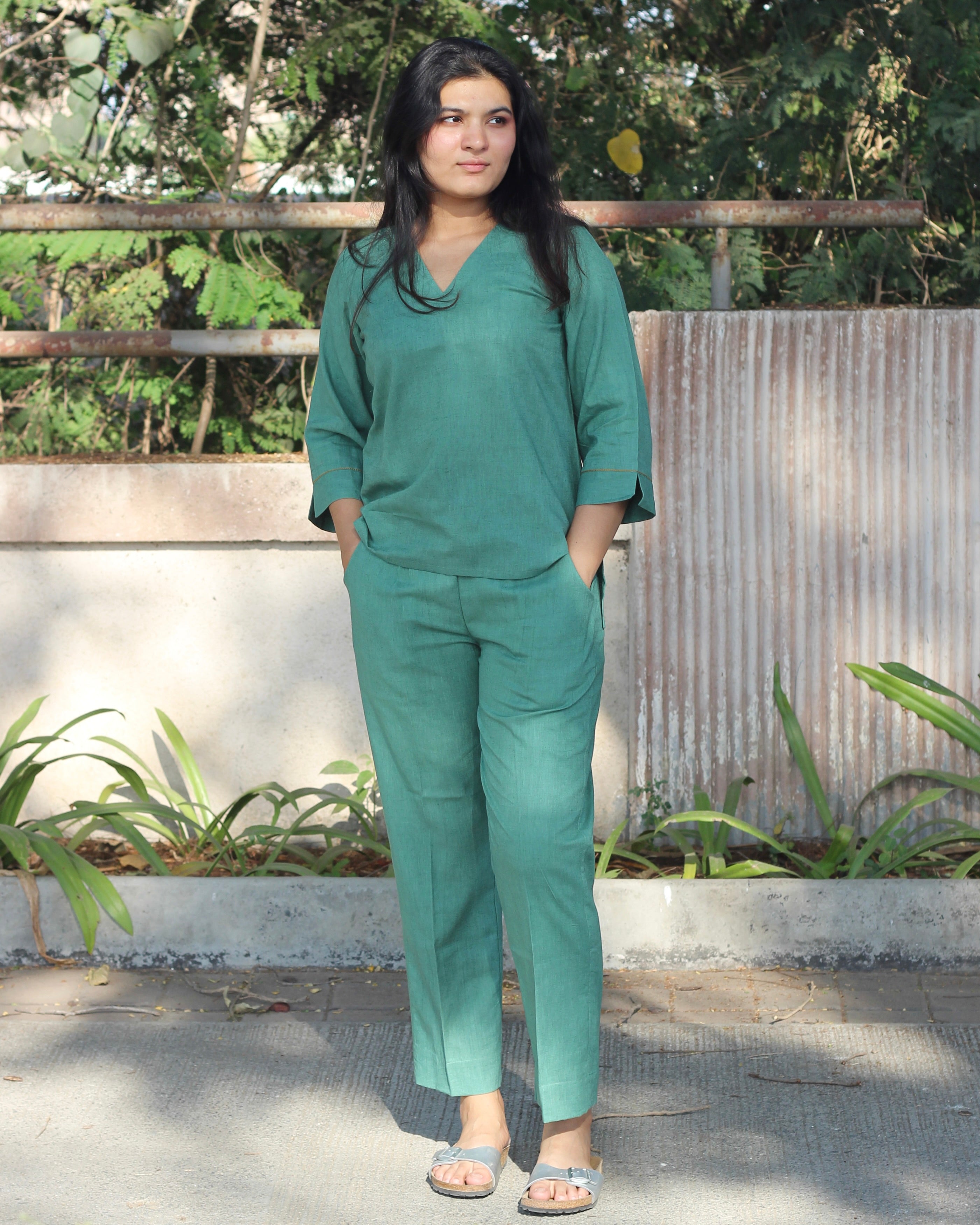 Sea green pure linen co-ord