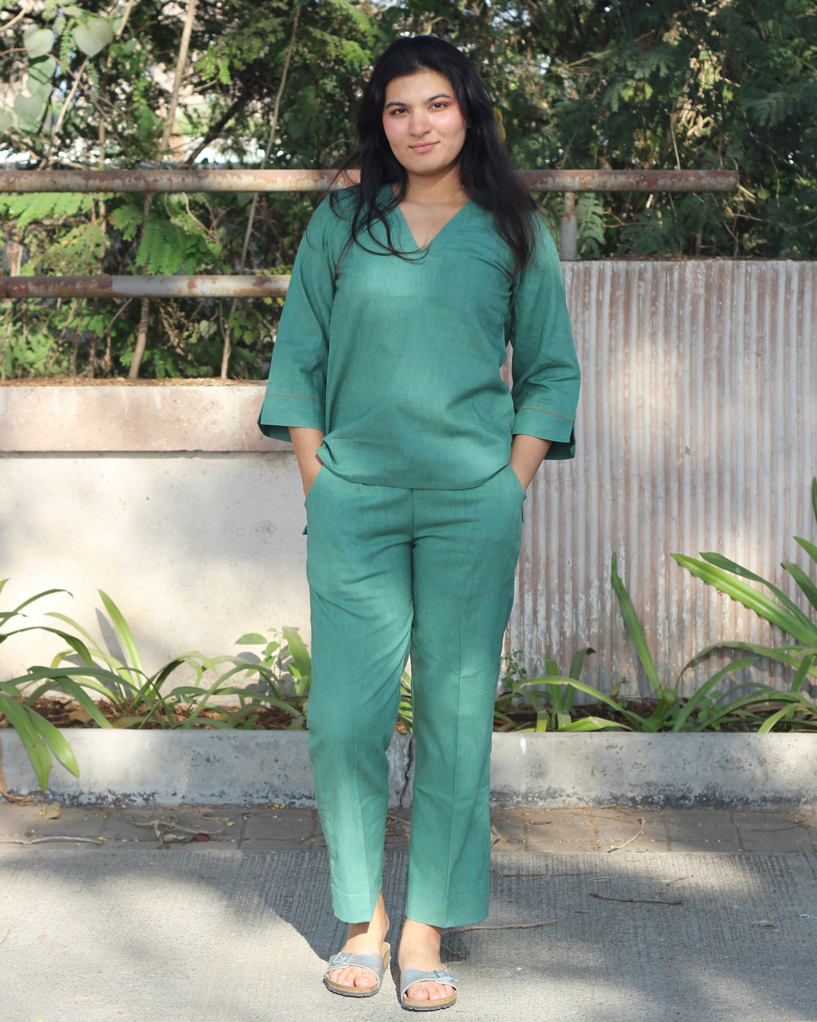 Linen co-ord set in sea green 