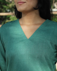 V neck sea green linen top 