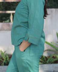 Sea green linen pants with pockets 