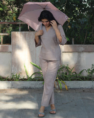 Pure linen chikoo shade co-ord 