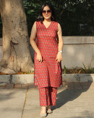 Red cambric cotton co-ord set- indiefabstore