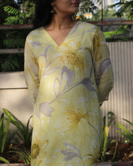 Pastel Yellow Mul Cotton Long Kurta with Mul lining