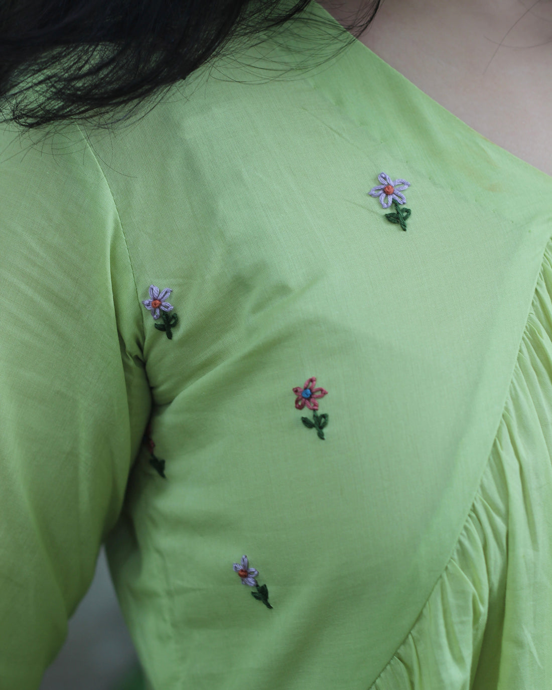 Exclusive Handworked Alia Cut Kurta Pant Set - Hot Pink and Lime Green, Pure Cambric Cotton, V-Neck Kurta with 3/4 Sleeves, Handwork Details, and Comfortable Pants with Pockets