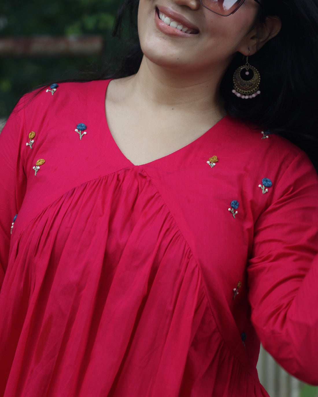 Exclusive Handworked Alia Cut Kurta Pant Set | Hot pink & Lime green
