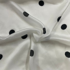 Black & White polka dot print on georgette satin fabric