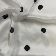 Black & White polka dot print on georgette satin fabric