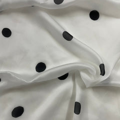 Black & White polka dot print on georgette satin fabric