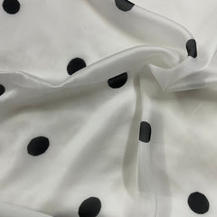 Black & White polka dot print on georgette satin fabric