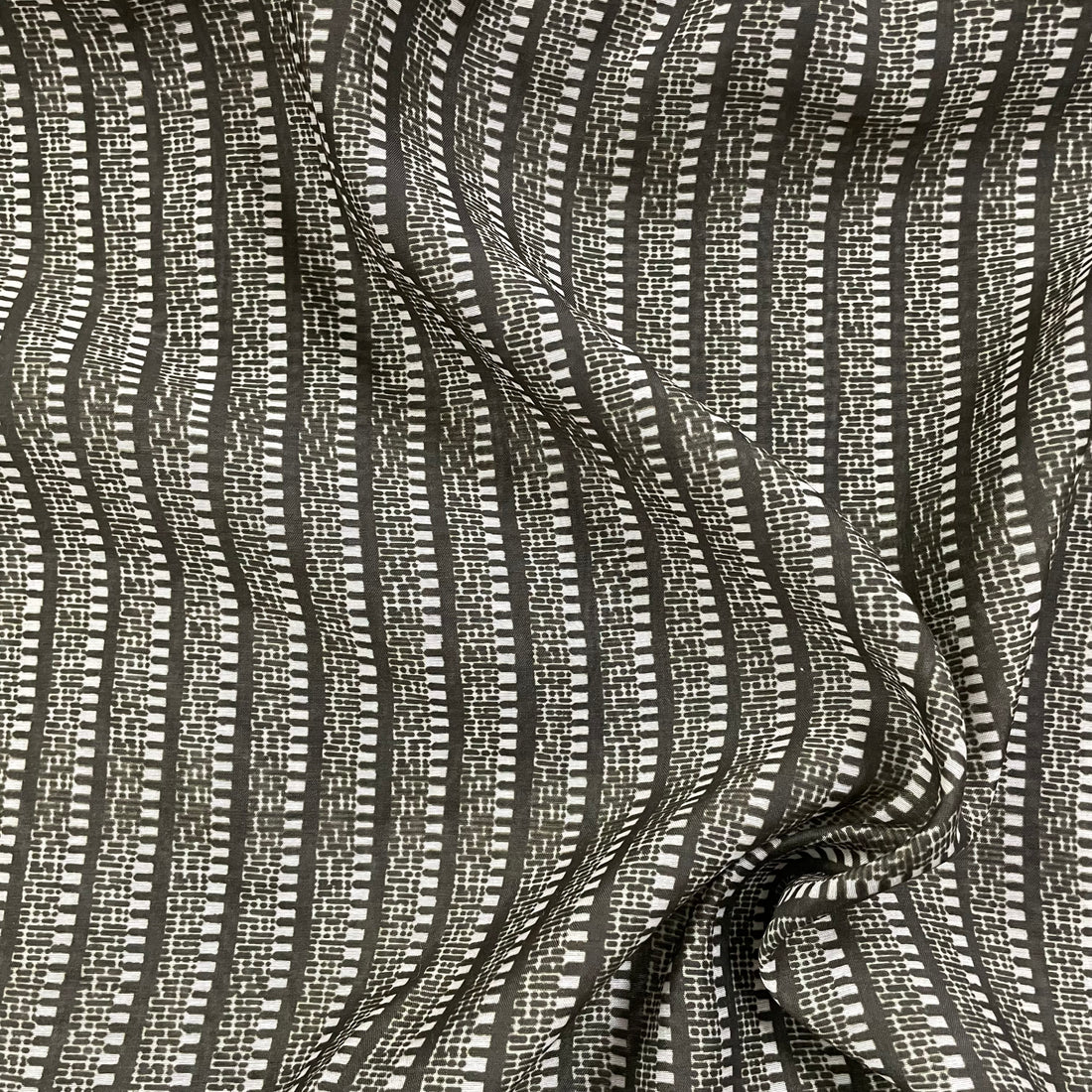 Dark mehendi green stripes pattern on chanderi fabric per meter