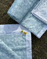 SET-OF-2-Reversible Single Dohars | Gifting Set - Sky Blue & White Paisley Prints