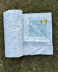 SET-OF-2-Reversible Single Dohars | Gifting Set - Sky Blue & White Paisley Prints