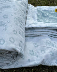 SET-OF-2-Reversible Single Dohars | Gifting Set - Sky Blue & White Paisley Prints