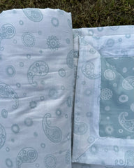 SET-OF-2-Reversible Single Dohars | Gifting Set - Sky Blue & White Paisley Prints