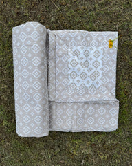 Set of 2 Reversible Dohars - Beige Ikkat Print on White Base and White Ikkat Print on Beige Base, each measuring 1.5 x 2.3 meters