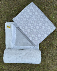 Set of 2 Reversible Dohars - Grey Ikkat Print on Grey Base and White Base with Royal Intricate Grey Print, each measuring 1.5 x 2.3 meters