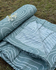 Sea Green Abstract Reversible Dohar with White Print and White Base with Sea Green Print