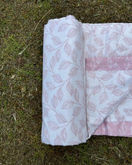 White & Pink Leaf Reversible Dohar with Subtle Pink Leaf Print and White Leaves on Pink Border