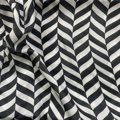 Black & white contrast abstract print on georgette satin fabric per meter