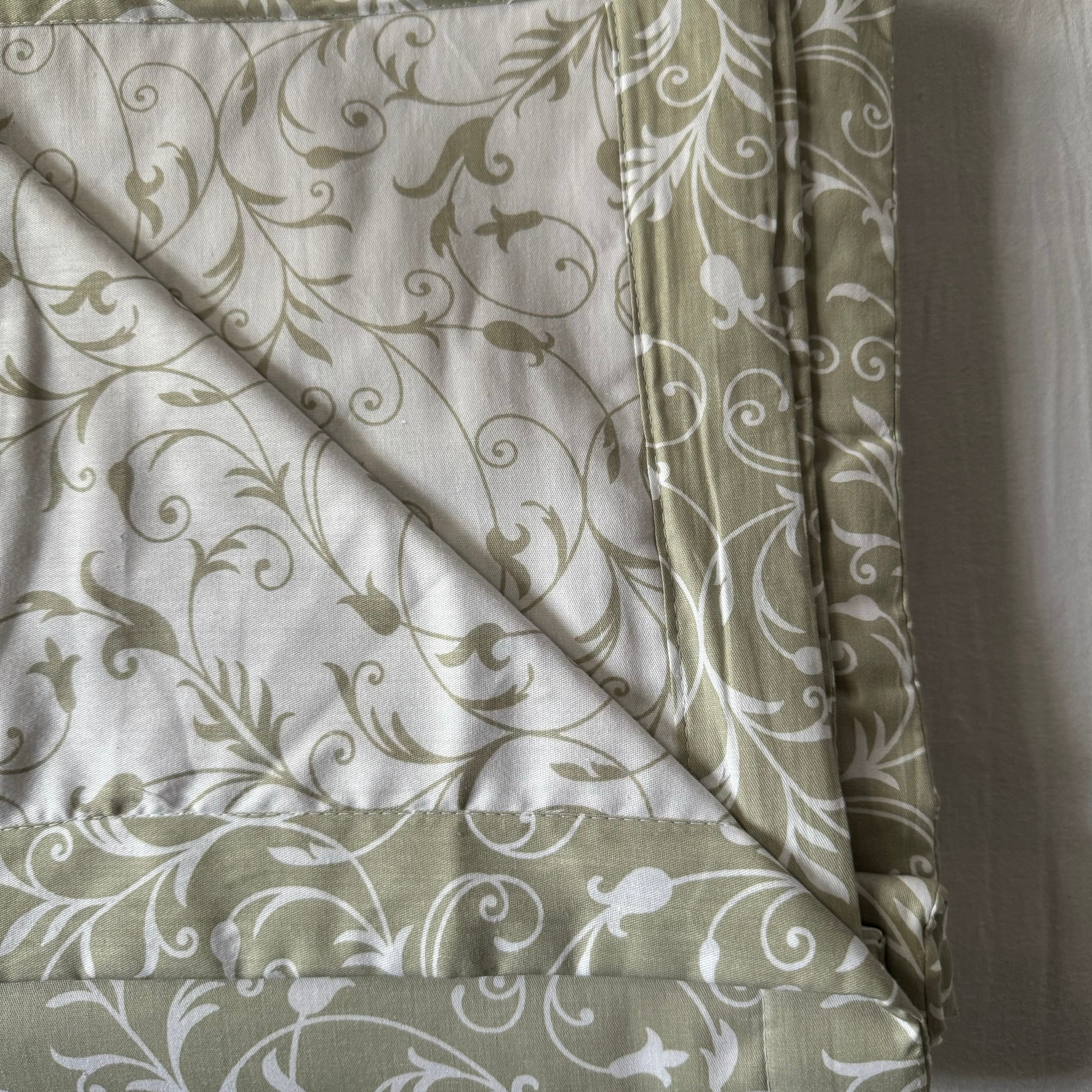 Set of 2 Reversible Dohars - Light Green and White with Branch Print (100% Cotton)