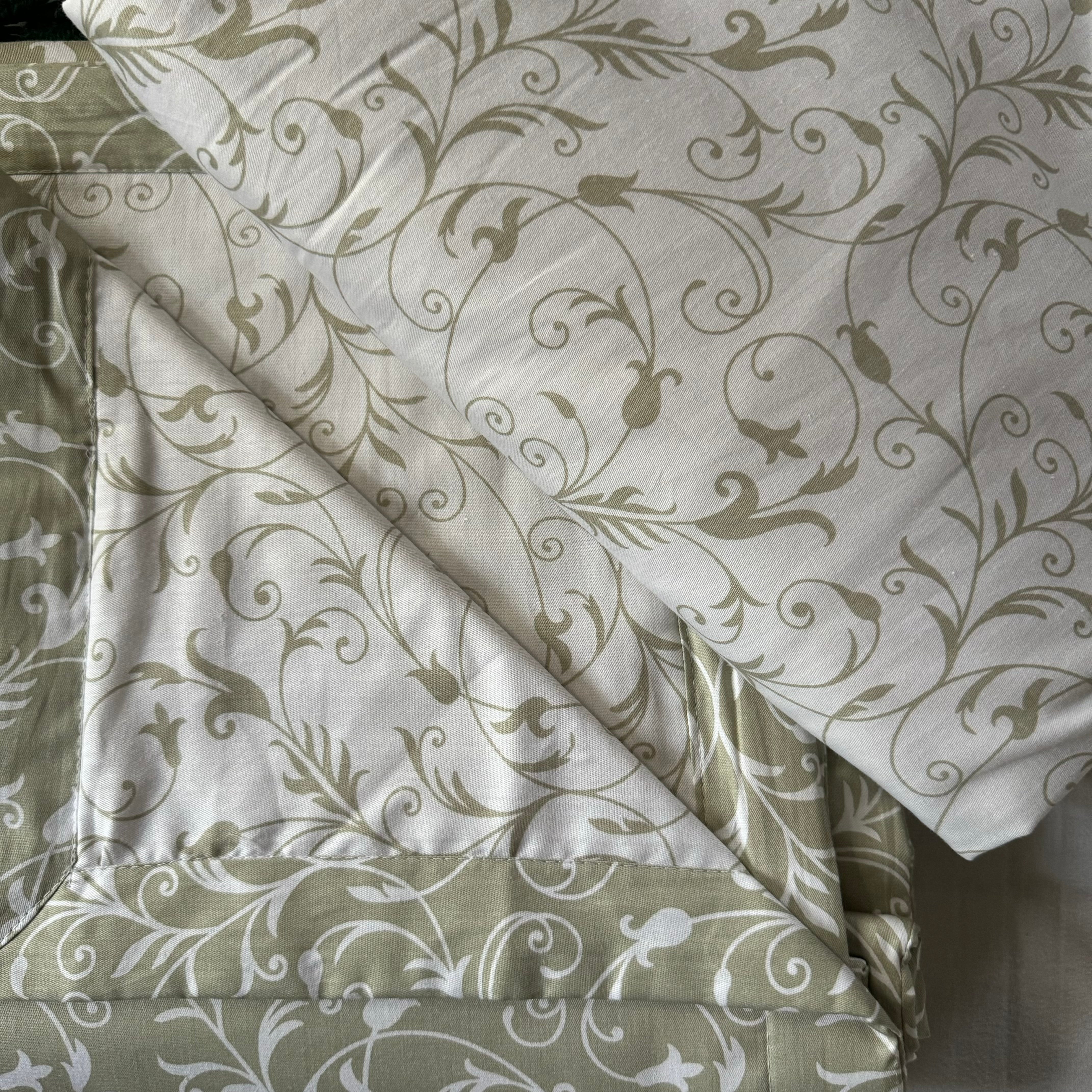 Set of 2 Reversible Dohars - Light Green and White with Branch Print (100% Cotton)