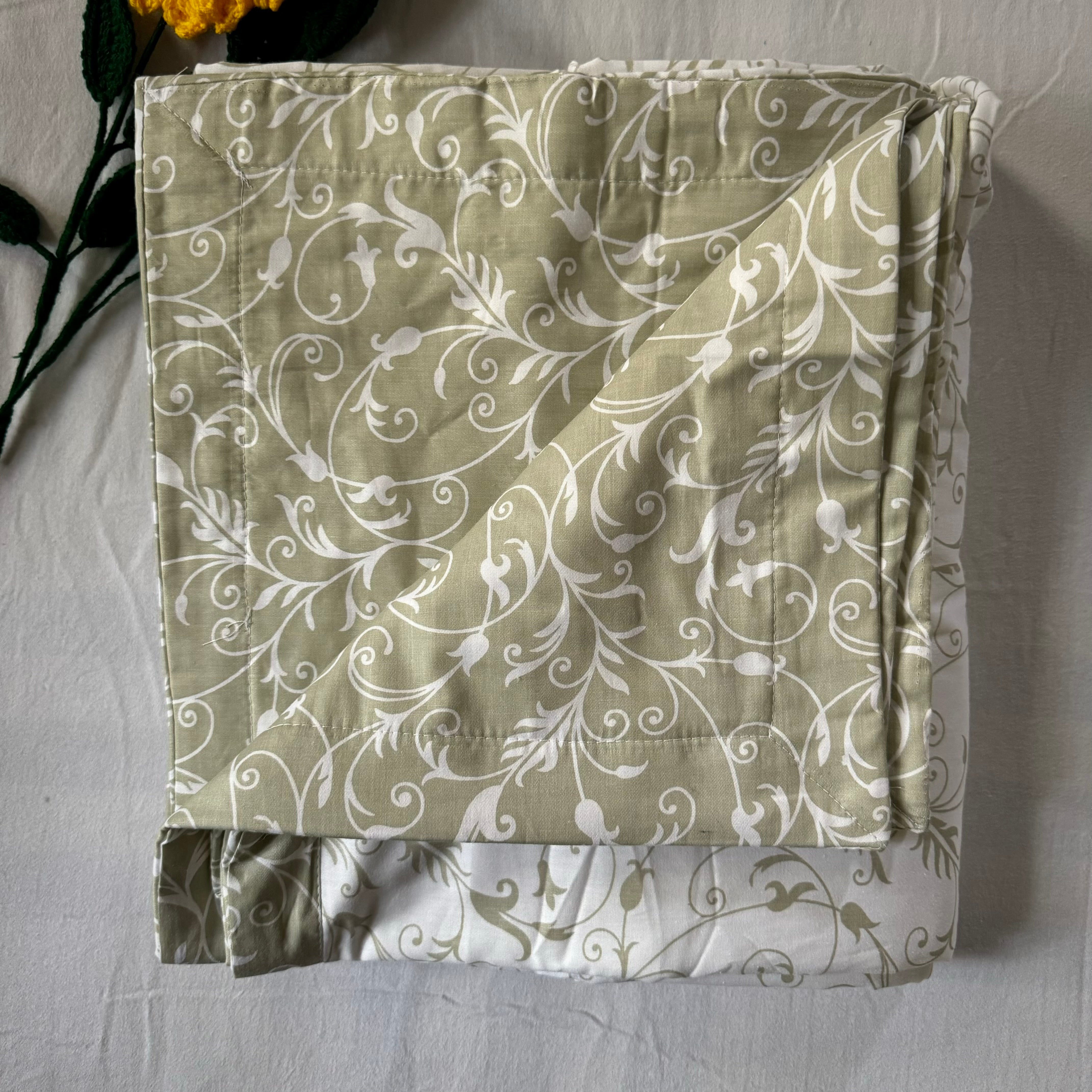 Set of 2 Reversible Dohars - Light Green and White with Branch Print (100% Cotton)